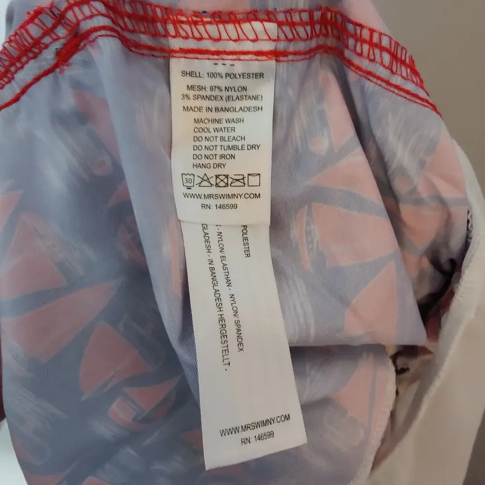Mr. Swim Men's Sz M Sailboat Nautical Swim Trunks Short Inseam Blue Red Summer
